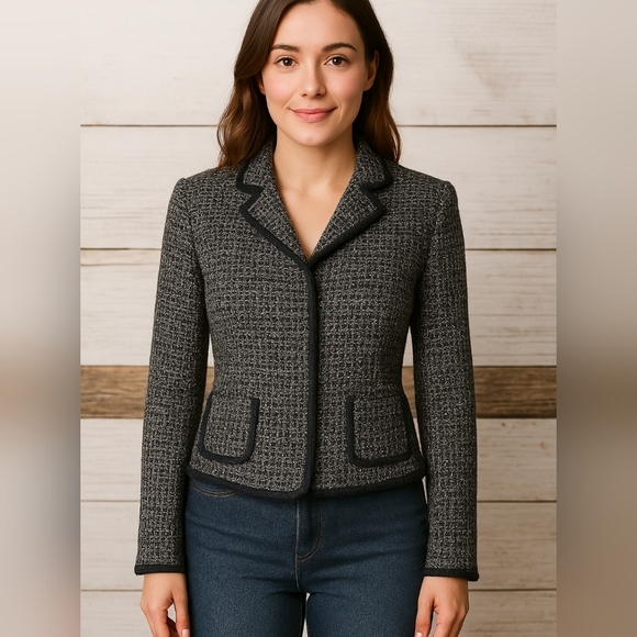 Bergdorf Goodman Grey Brown Silk Lined Wool Tweed High-end Blazer Size S - Picture 1 of 16